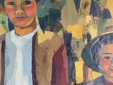 painting of two children in front of a painting of a woman and a boy