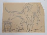 pencil drawing of a man and a cow on a piece of paper