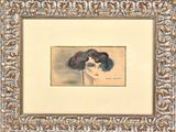 an image of a painting of a woman ' s face in a gold frame