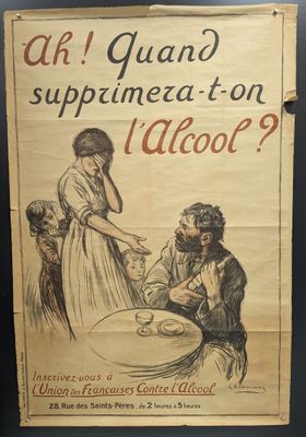 une vieille affiche représentant une femme en train de servir à manger à un homme