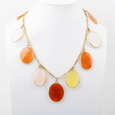 Collier ras de cou, médaillons en pierres dures, monture or … - Photo 1