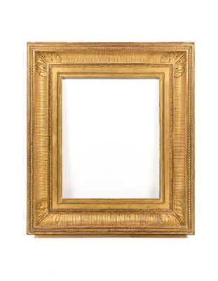 a gold picture frame on a white background