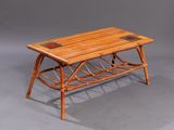 an image of a wooden table with a magazine rack underneath it