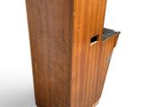 a wooden cabinet with a drawer inside of it