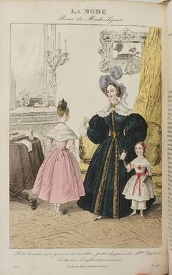an open book with a drawing of a woman and two children