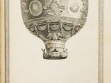 an old book with a drawing of a hot air balloon
