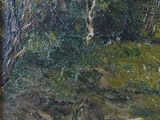 a painting of a cow grazing in a field