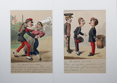 Edmond LAVRATE (1829-1888), « Réserviste gommeux » et « Un r…