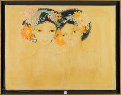 un tableau représentant deux femmes avec des fleurs dans les cheveux