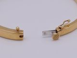 a close up of a gold bracelet with a clasp on it