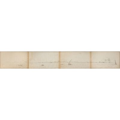 une longue feuille de papier sur laquelle est dessiné un bateau