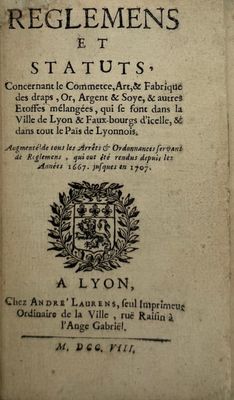 DRAPIERS. Reglemens et statuts, concernant le commerce, art …