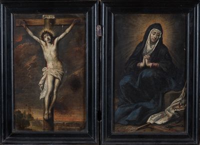 Ecole flamande vers 1630. Dyptique de dévotion : La Vierge e…