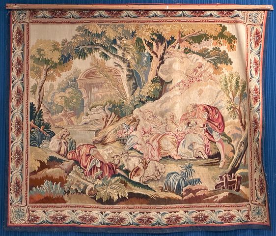 Tapisserie d’Aubusson « Scène galante ». Dans le goût du XVIIIe. ...
