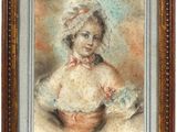 a painting of a young girl holding a basket of flowers