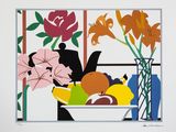 une image représentant un tableau de fleurs et de fruits dans un vase