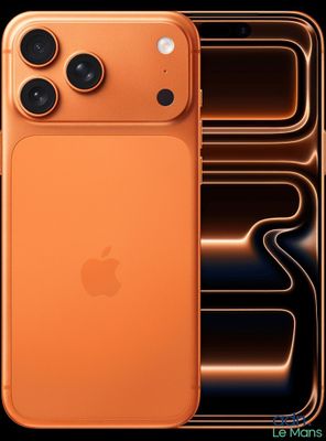 une image représentant un iPhone orange surmonté de trois objectifs d'appareil photo