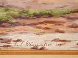 a painting on the wall of a room with a picture of a river