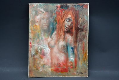 Louis FREGIER (1929-2014) - Nu onirique, peinture sur carton…