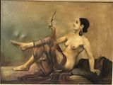 une peinture représentant une femme nue assise sur un lit