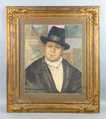 tableau représentant un homme portant un chapeau noir et un manteau noir