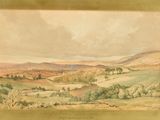 an image of a painting of a landscape with hills and trees