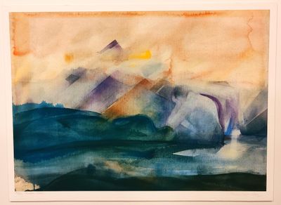 une image représentant une aquarelle d'une chaîne de montagnes au loin