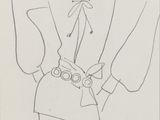 drawing of a woman sitting on a chair with her hands on her hips