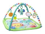 a close up of a baby ' s play mat with animals on it