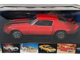 the toy car is in the box on the white background