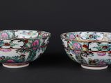 pair of chinese famille bowls with flowers and birds