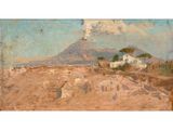 an image of a painting of a landscape with a mountain in the background