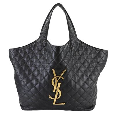 saint laurent black quilted leather tote bag