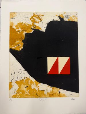 une image représentant une œuvre d'art sur laquelle figure un drapeau rouge et blanc
