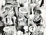 a page from a comic strip with a cartoon of a man holding a knife