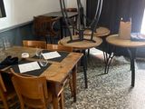 many tables and chairs in this small restaurant
