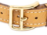 a close up of a brown leather belt with a gold buckle
