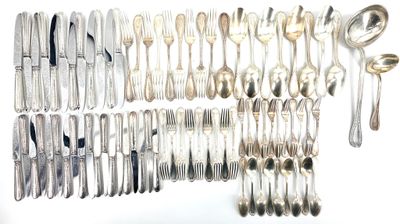 a lot of silver spoons and spoons on the table