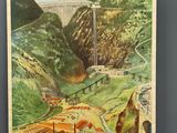 an image of a painting of a train going over a bridge
