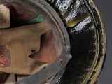 a close up of a helmet with a cloth inside of it