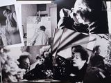 several black and white photos of a man and a woman in a room