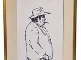 une image représentant le dessin d'un homme portant un chapeau et un manteau