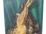 an oil painting of a dead animal on a green background