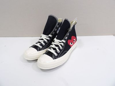 black converse high top sneakers with red heart on the side