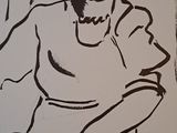 drawing of a woman in a kitchen preparing food on a counter