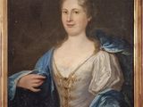 portrait of a lady in a white dress with a blue shawl