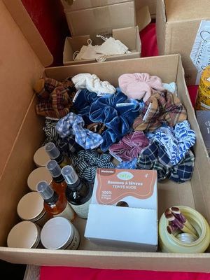 a box full of items that are sitting on a table