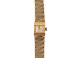 an image of a gold watch with a chain strap on a white background