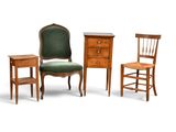 three pieces of furniture including a chair, chest of drawers, and a table