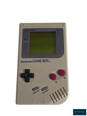 une vieille Game Boy avec un écran jaune